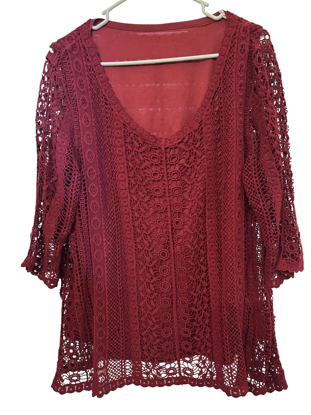 Christopher & Banks Burgundy Crochet Lace Scoop Neck Tunic Blouse XL